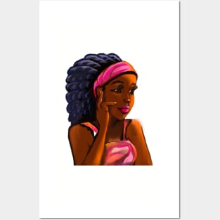 Afro queen in pink headband ii- Mahagony brown skin girl with thick glorious afro dreadlocks in her hair Posters and Art